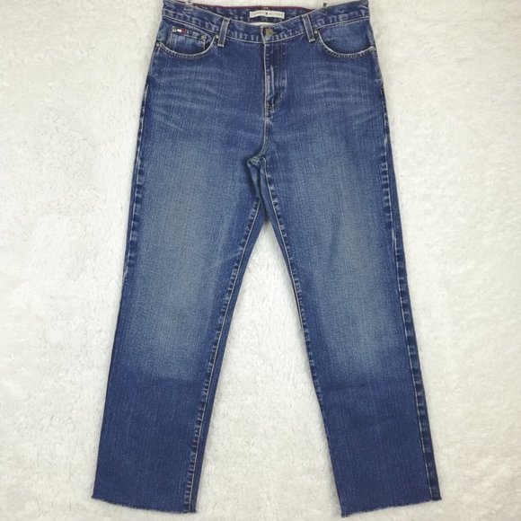 Tommy‎ Hilfiger Womens Jeans Boyfriend Denim Blue Raw Hem Medium Wash 10 - Picture 1 of 12